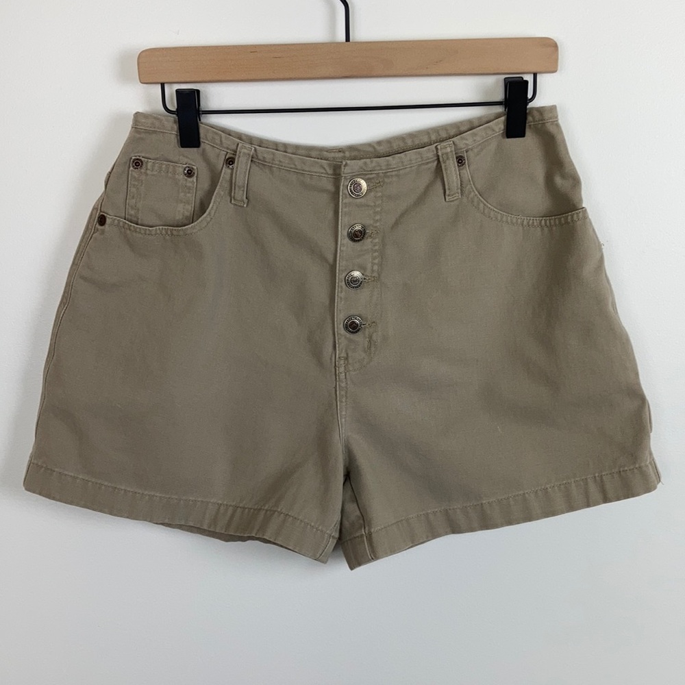Y2K Mid Rise Button-Front Khaki Carpenter Shorts, Size 11